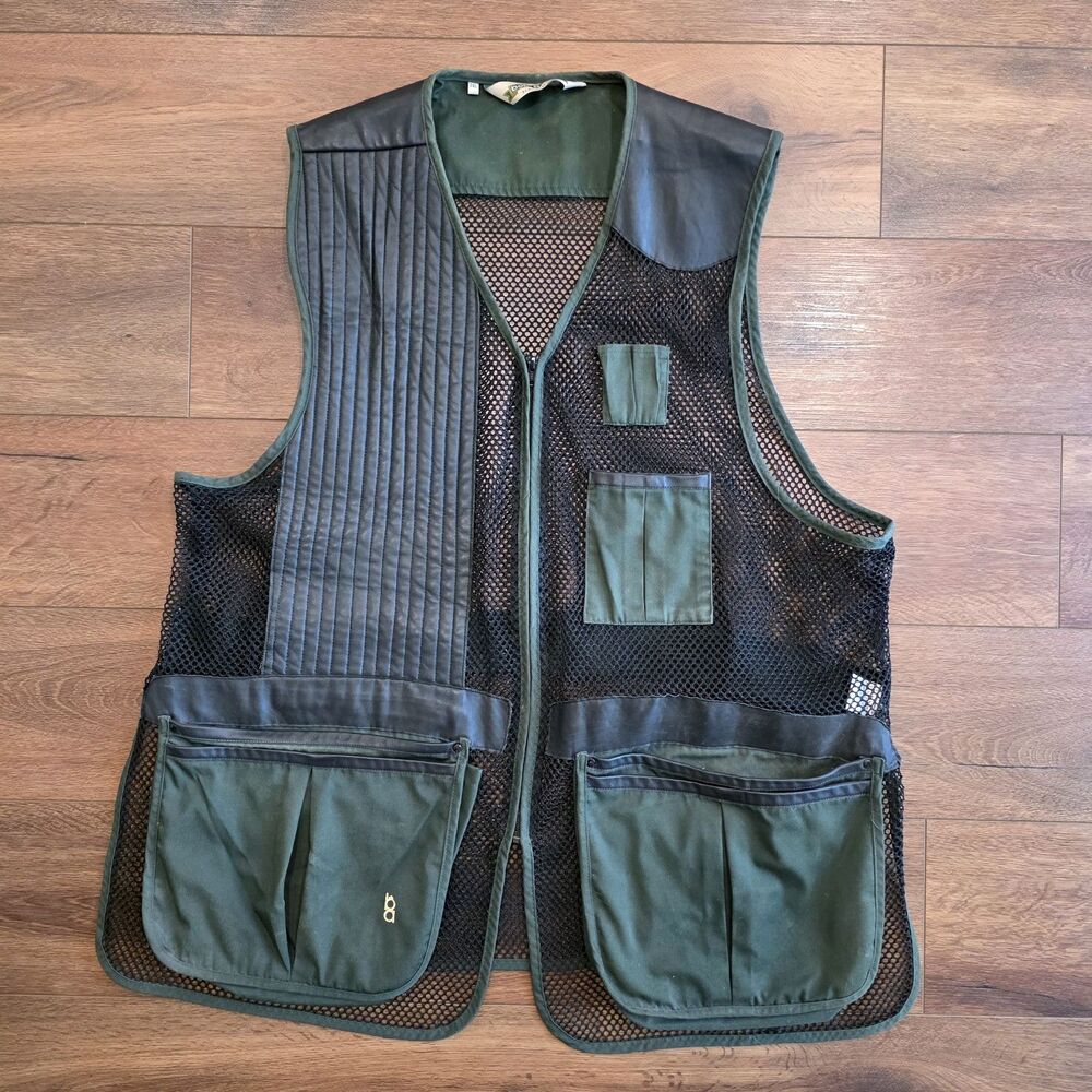 Vintage Bob Allen Leather Trim Mesh Shooting Vest 3XL Right Side Pad Green Black